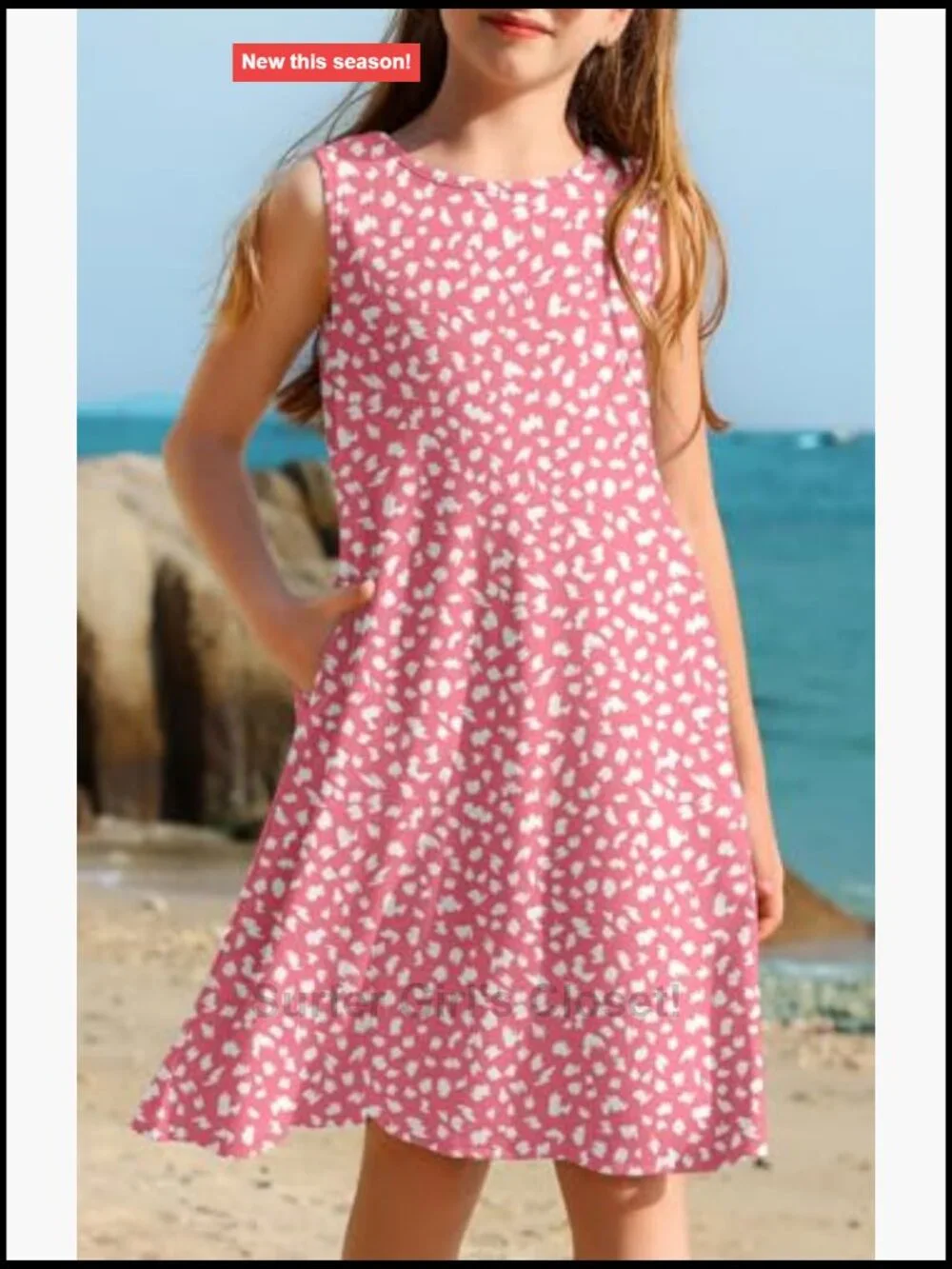 Sleeveless A-Line Casual Beach Sundress with Pockets